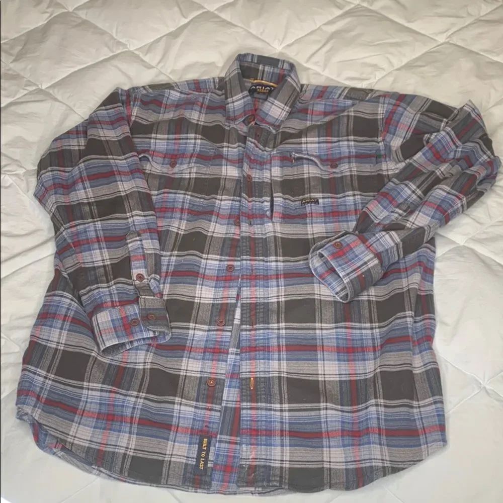 ARIAT REBAR, Men's Plaid Shirt - Blue and Gray